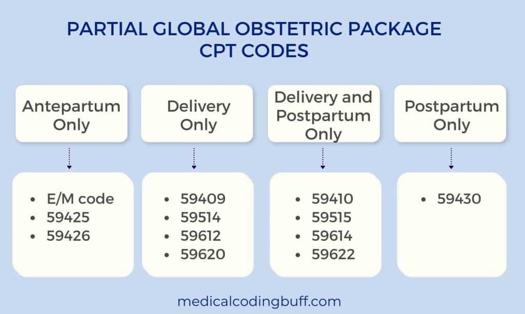 image of partial global obstetric package codes