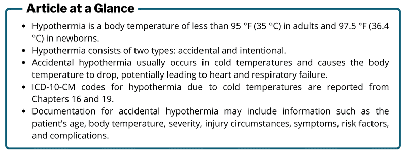 Article at a glance shows main points of article on coding for hypothermia