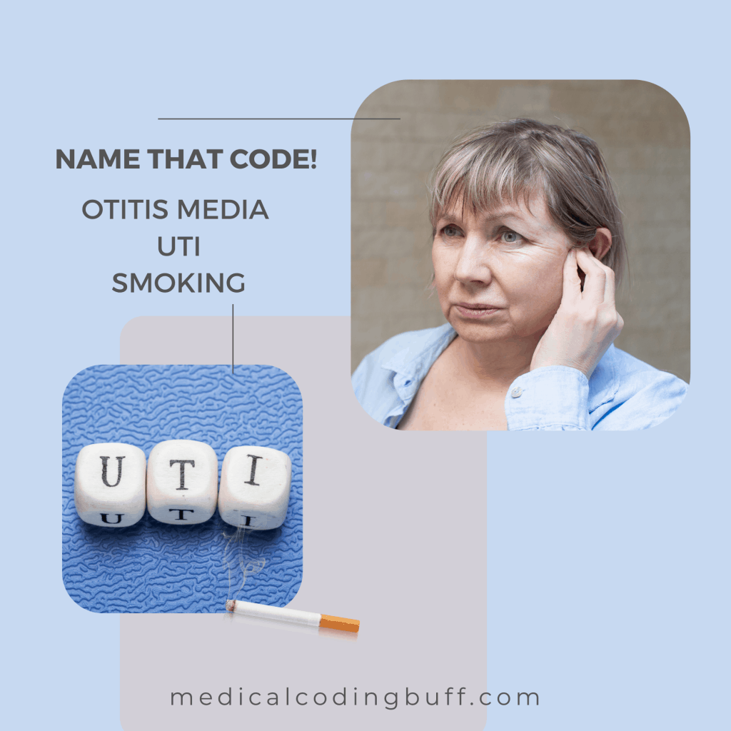 image of woman with a diagnosis of Otitis Media, UTI, and Smoking in ICD-10-CM